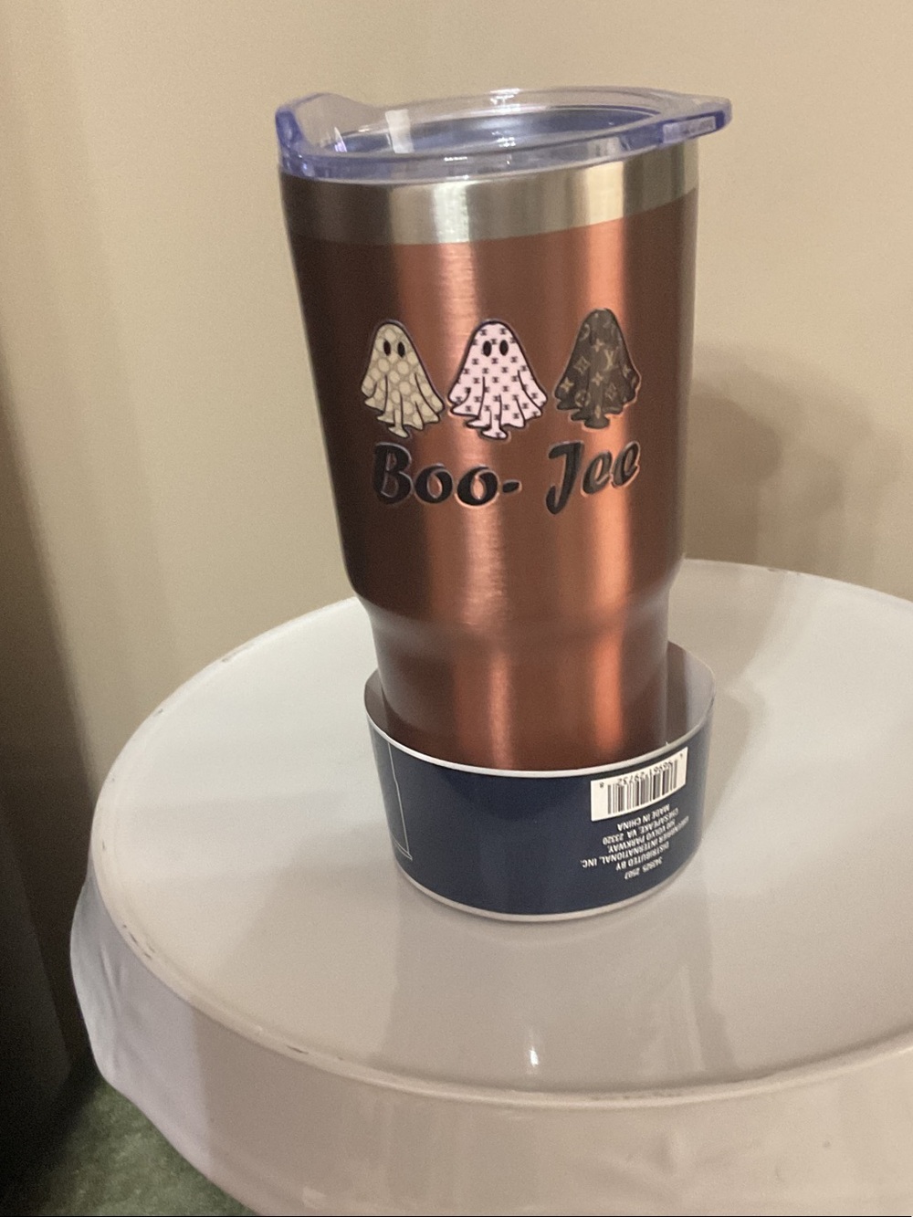 Source Unknown Copper Travel Tumbler with Ghost Design